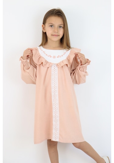 Miababy Nakış Detaylı Keten Elbise 1-8 Yaş SOMON