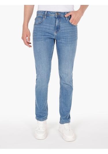 Colins 044 Karl Düz Fit Düşük Bel Düz Paça Jean Mavi Erkek Pantolon Mavi