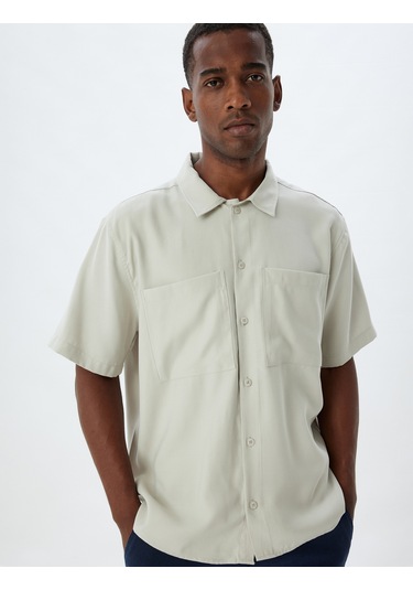 Koton Basic Gömlek Viskon Kısa Kollu Cep Detaylı Regular Fit Gri 4sam60284hw