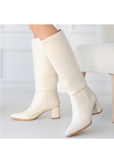 Roksa Ten Cilt Topuklu Çizme Ten