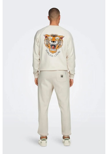 Only & Sons Onsriley Pamuklu Lastikli Paça Sweat Pants Krem Eşofman Altı - 22030142 Renkli