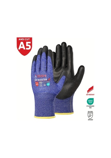 Willowhaven Mavi 5 Seviye Kesilmeye Dayanıklı İş Eldiveni - Pu Kaplama Kaymaz Nefes Alabilir