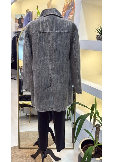 Nuss 6016 Tam Boy Düğmeli Kemer Detayli Kap Siyah Siyah