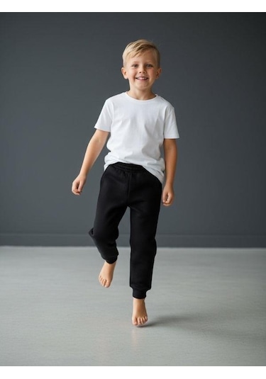 Zekids Erkek Çocuk İçi Şardonlu Kalın Eşofman Alt-16658 Siyah
