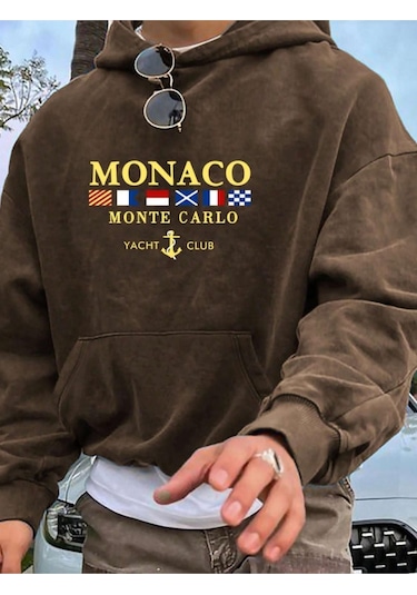 Altamira Erkek Monaco Baskılı Oversize Kapşonlu Sweatshirt 001