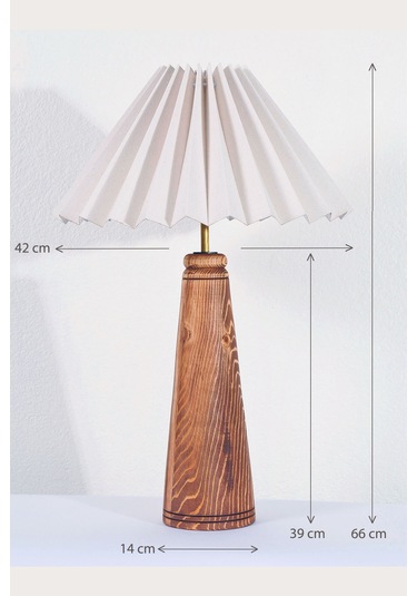 El Yapımı Ahşap Pileli Masa Lambası Abajur Krem  Krem Yükseklik Krem