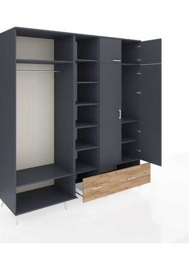 Kronos Dolap 12 Raflı 2 Çekmeceli 2 Askılı 220x59x243 Antrasit-antrasit/çam Antrasıt/atlas Çam