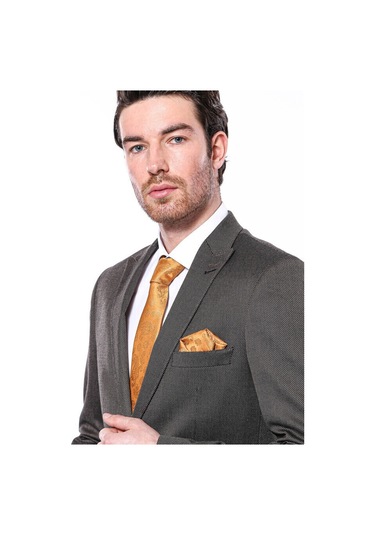 Kendinden Desenli Slim Fit Kahverengi Erkek Ceket 001