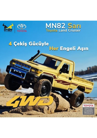Mn Model Mn82 1/12 Toyota Land Cruiser Lc79 4wd Rc Model Crawler Offroad Uzaktan Kumandalı Araba Truck Rtr Lisanslı Sarı+dahili Işık Seti