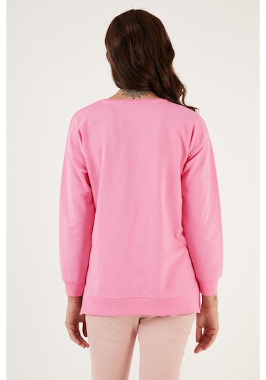 Lela Pamuklu Regular Fit Bisiklet Yaka Basic Bayan Sweat 5863569 Şeker Pembe