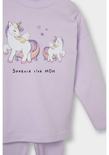 Defacto Kız Bebek 2li Takım Unicorn Baskılı Uzun Kollu Tişört Alt E9996a525aupr77 Mor