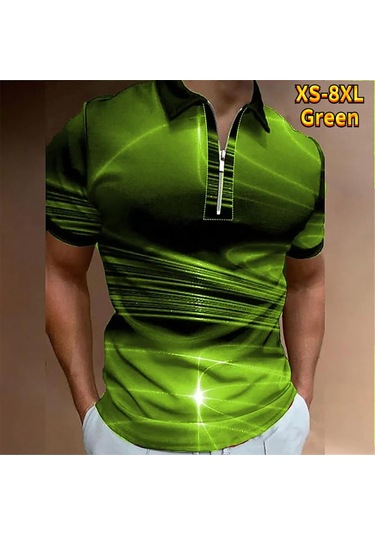 Yeşil Rahat Yaka T-shirt Genç Erkek Moda Fermuar Kısa Kollu Tişört Erkek 3d Kırmızı Işık Dalga Baskı T Gömlek Yeşil Yeşil Rahat Yaka T-shirt Genç Erkek Moda Fermuar Kısa Kollu Tişört Erkek 3d Kırmızı Işık Dalga Baskı T Gömlek Yeşil