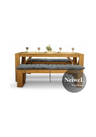 Neiwel Garden Mora Doğal Ahşap Banklı Bahçe Masa Takımı-100-200 Takım Açık Ceviz