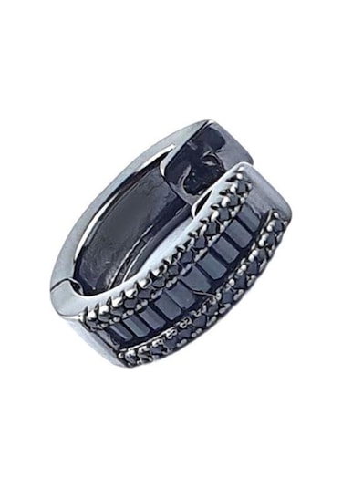 İtalyan Tasarımı 925ayar Gümüş Üzerine Siyah Rodajli Baget Oniks Taşlı Tek Erkek Küpe Siyah