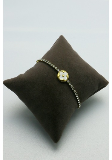 Altın Kaplama Seri Kararmaz Sedef Taşlı Yonca Su Yolu Çelik Gold