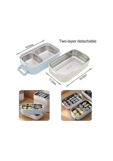 2 Katmanlı Paslanmaz Çelik Öğle Yemeği Kutusu, Taşınabilir Termal Bento Kutusu, Yalıtımlı Öğle Yemeği Kutusu, Okul Ve Ofis İçin Gıda Saklama Kabı, 1,6 L Çok Renkli