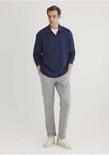 Mavi - Gri Örme Pantolon 0010460-80018 Gri