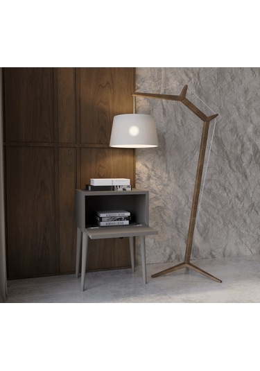 Enwood Canopus Mdf Gri Ahşap Ayaklı Tek Kapaklı Komodin