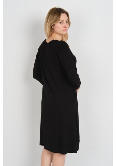 Sistas Kadın V Yaka Süs Cepli Truvakar Kol Elbise 24444 Siyah Siyah