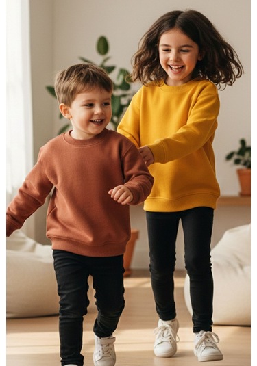 Zuzunga 2'li Basic Şardonlu Çocuk Sweatshirt Hardal - Kahverengi 9003