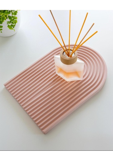 Şeker Pembe Rengi Oymalı Gökkuşağı Tepsi Tabak Sunumluk