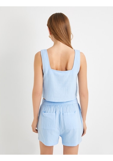 Koton Crop Atlet Kare Yaka Kalın Askılı Pamuklu Mavi 4sak30021pw Mavi