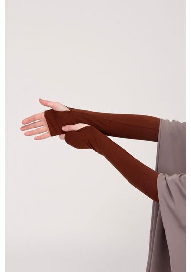 Parmak Geçmeli 45cm Likralı Penye Kolluk 1 Çift Çikolata