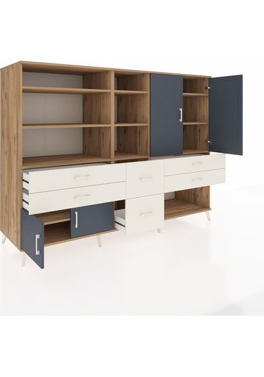 Kronos Dolap 10 Raflı 6 Çekmeceli 4 Kapaklı 220x59x163 Çam-antras Çam-antrasit/aytaşı