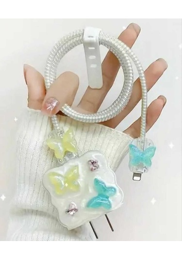 Iphone 18w/20w Uyumlu Kelebek Desenli Şarj Kablosu Ucu Ve Şarj Başlığı Kılıfı Kelebekler