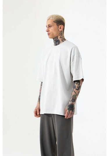 Tarzsokak Erkek Beyaz Oversize T-shirt Kısa Kollu Beyaz