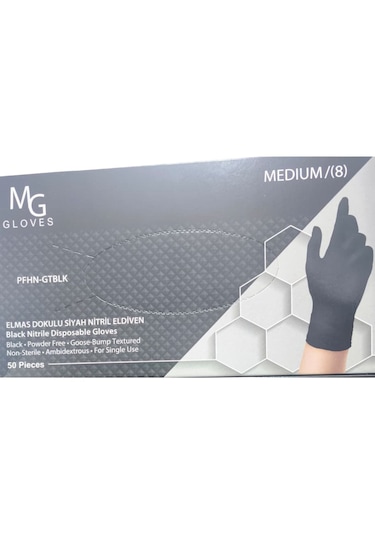 Mg Gloves Elmas Dokulu Siyah Nitril Eldiven Medium 8 50 Adet