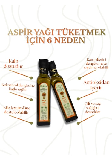 Soğuk Sıkım Aspir Yağı %100 Doğal Ve Katkısız 250 Ml Omega-6 Ve E Vitamini Kaynağı Cam Şişe Sıvı Cilt Ve Saç Bakımı İçin Bitkisel Yağ