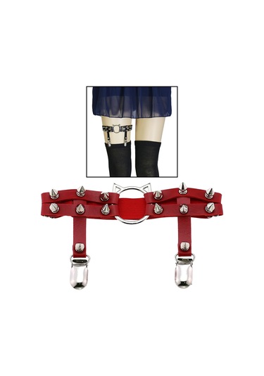 Homyl Kadın Deri Bacak Halkası Jartiyer Kemer Elastik Punk Kırmızı