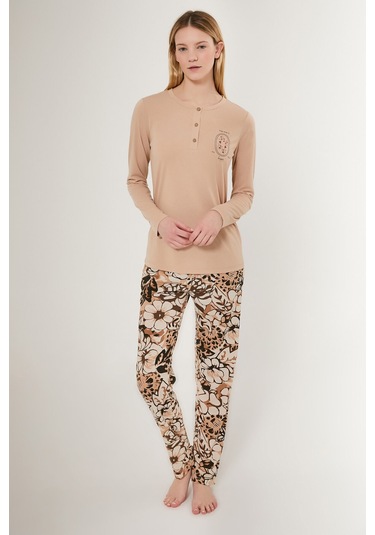 Arnetta Kadın Krem Uzun Kol Pijama Takımı Krem