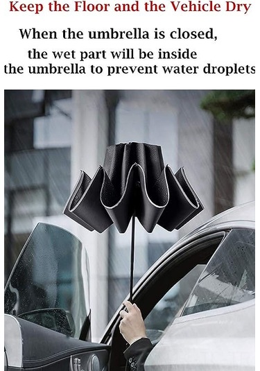 Skycity Otomatik Ters Çıkan 3 Katlı Şemsiye - Rüzgar Dayanıklı, Güneş Engellli, Reflektör Çizgili, Su Geçirmez Siyah 12t 210 Diğer