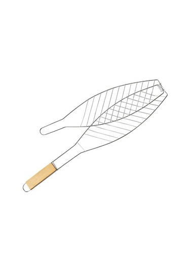 Sones Krom Kaplama Ahşap Saplı Tek Balık Barbekü Ağı Klip Açık Izgara Balık Klip Barbekü Aracı Çok Renkli