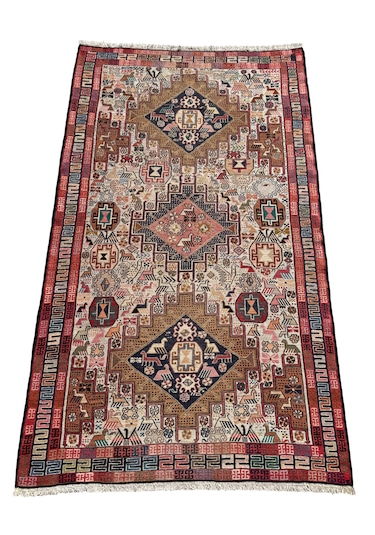 El Dokuma İran Şahseven Kilimi 113x190 Kırmızı Kök Boya %100 Yün Kilim Renkli