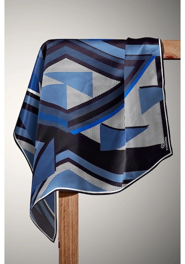 Vissona Twill İpek Eşarp Siyah, Saks Mavisi
