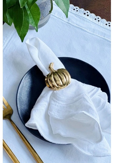 6 Adet Gold Bal Kabağı Peçete Halkası - Halloween Peçete Yüzüğü