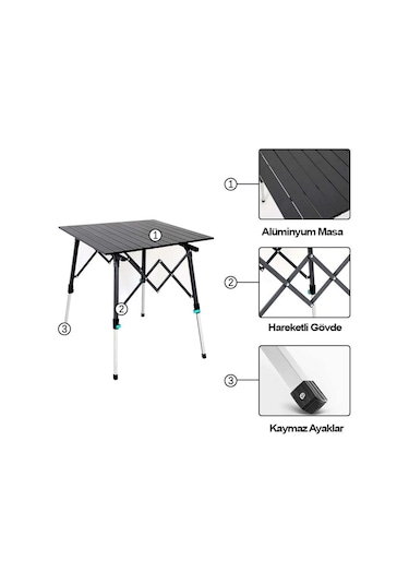 Madfox Skylıte Yüksekliği Ayarlanabilir Kamp Masası Siyah