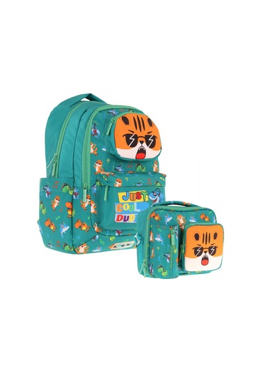 Kaukko Erkek Çocuk 3d Aslan Şekilli Yeşil Okul Sırt Çantası Ve Isı Yalıtımlı Beslenme Çantası Seti Yeşil