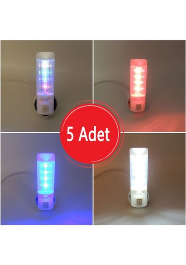Uzun Led Gece Lambası 0,5W Tasarruflu Işıklı Fişli Düğmeli 5 Adet(503909284) Çok Renkli