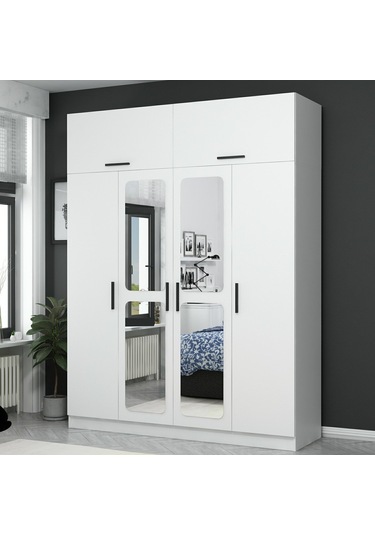 Kale 4 Kapaklı Aynalı Zincir Dolap-yüklük - Beyaz 235cm Beyaz