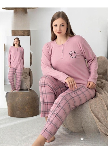 Lindros Kadın Pamuk'lu Düğme Yaka Raporlu İnterlok Kışlık Battal Pijama Takımı 05148 - 1 Adet Pudra Lindros Kadın Pamuk'lu Düğme Yaka Raporlu İnterlok Kışlık Battal Pijama Takımı 05148 - 1 Adet Pudra