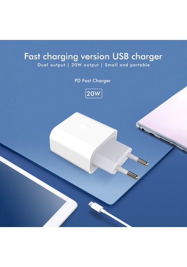 Konesam 20w Hızlı Şarj Cihazı, Usb-a Ve Usb-c Çıkışlı, Avrupa Standartı, Beyaz