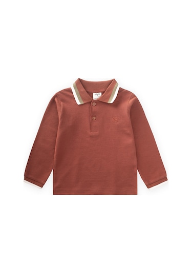 Uzun Kollu Polo Yaka T-shırt 2-14 Yaş Kiremit Kiremit