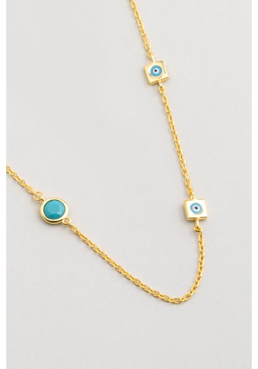 So Chic Nazar İkonlu 18 Ayar Sarı Altın Kaplama 50 Cm Gümüş Kolye Sarı