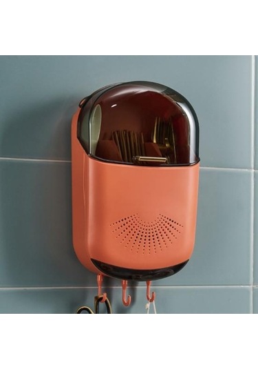 Novahub Turuncu Mutfak Çatal Kaşık Tutucusu, Drenaj Tepsili Yemek Çubukları Montaj, Güçlü Kapasiteli Ev Aksesuarı Turuncu