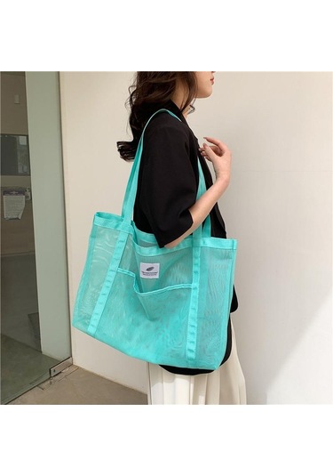 Mint Yeşili Yogodlns Kadın Örgü Büyük Kapasiteli Hollow Out Plaj Omuzdan Askili Çanta Moda Naylon Düz Renk Alışveriş Çantası Mint Yeşili