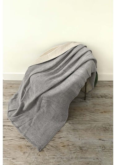 Yeşilhome Çift Kişilik Pamuk Battaniye, Çift Taraflı Battaniye Gri-beyaz Gri